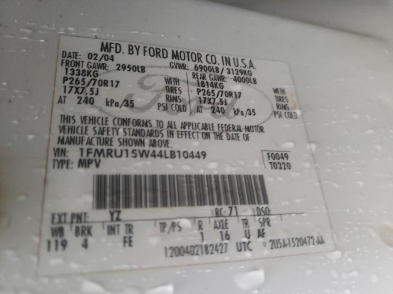 Photo 10 from auction – 2004 FORD EXPEDITION with VIN 1FMRU15W44LB10449