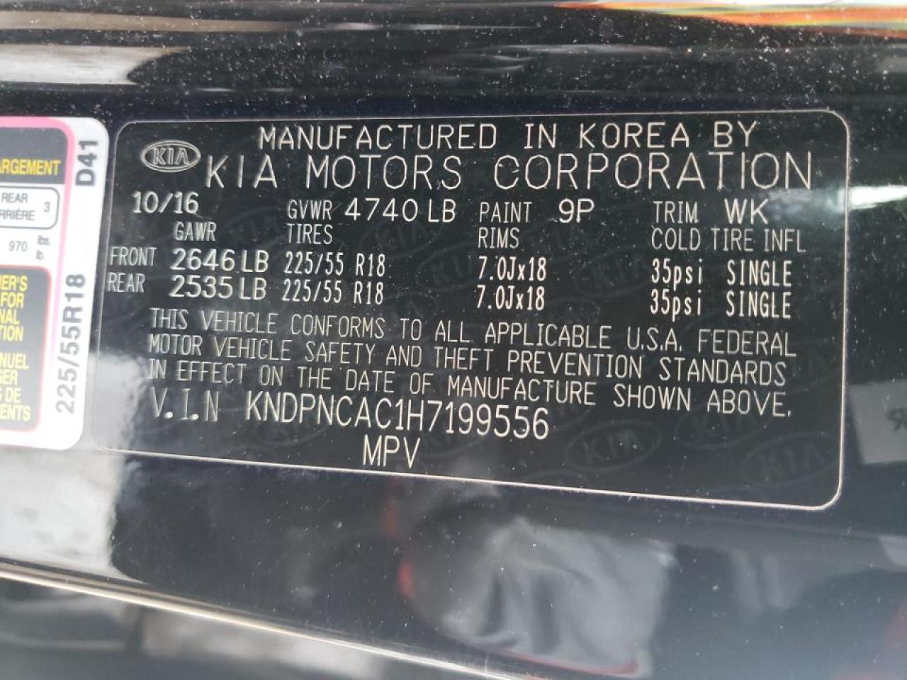 Photo 10 from auction – 2017 KIA SPORTAGE E with VIN KNDPNCAC1H7199556
