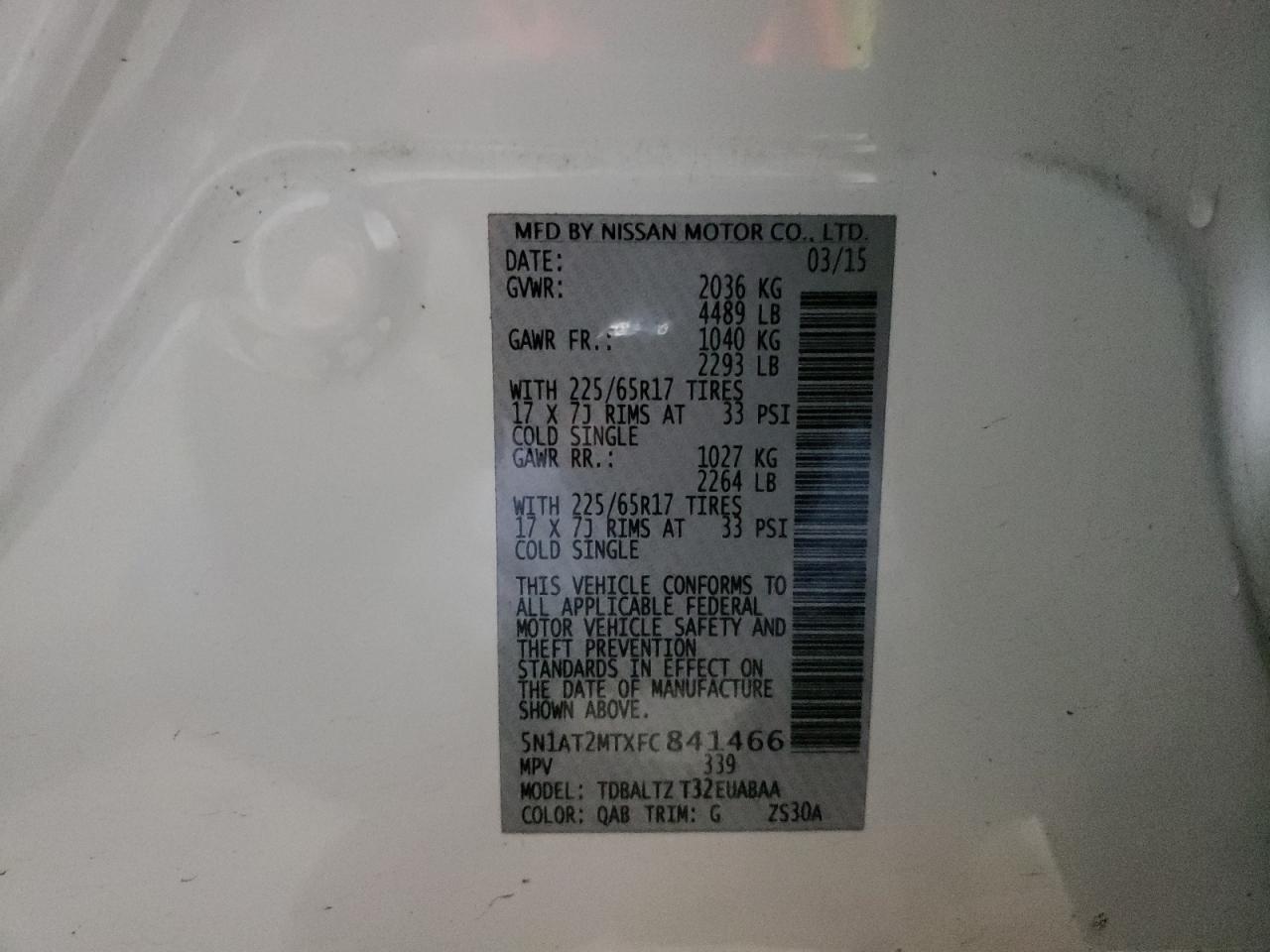 Photo 10 from auction – 2015 NISSAN ROGUE S with VIN 5N1AT2MTXFC841466