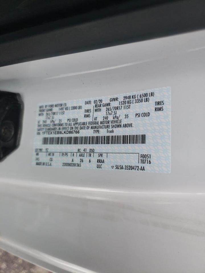 Photo 10 from auction – 2020 FORD F150 SUPER with VIN 1FTEX1EB9LKD86766
