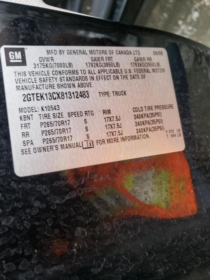 Photo 10 from auction – 2008 GMC SIERRA K15 with VIN 2GTEK13CX81312483