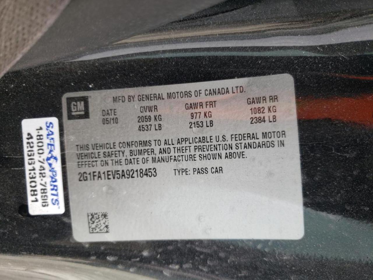 Photo 10 from auction – 2010 CHEVROLET CAMARO LS with VIN 2G1FA1EV5A9218453