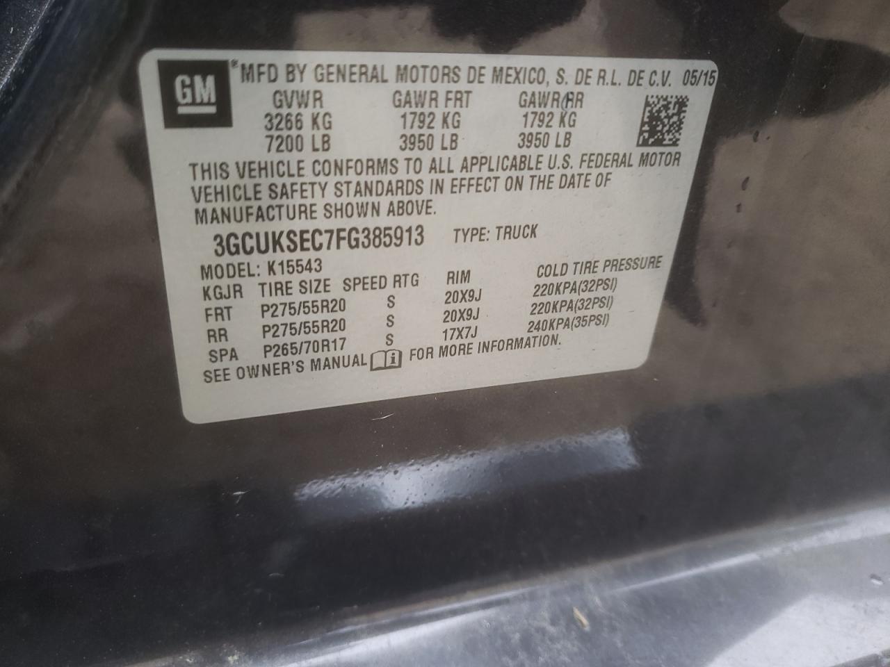 Photo 10 from auction – 2015 CHEVROLET SILVERADO with VIN 3GCUKSEC7FG385913