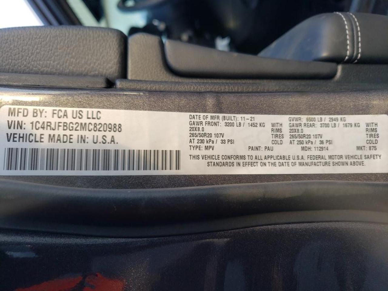 Photo 10 from auction – 2021 JEEP GRAND CHER with VIN 1C4RJFBG2MC820988