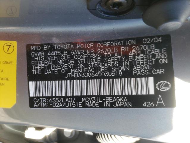 Photo 10 from auction – 2004 LEXUS ES 330 with VIN JTHBA30G645030518