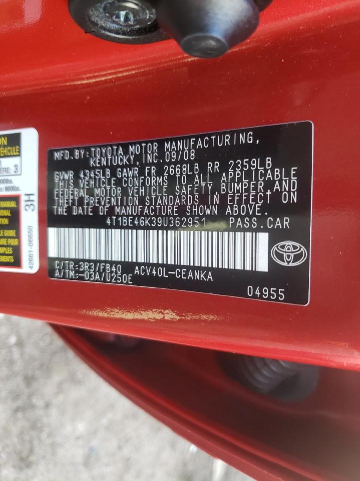 Photo 10 from auction – 2009 TOYOTA CAMRY BASE with VIN 4T1BE46K39U362951