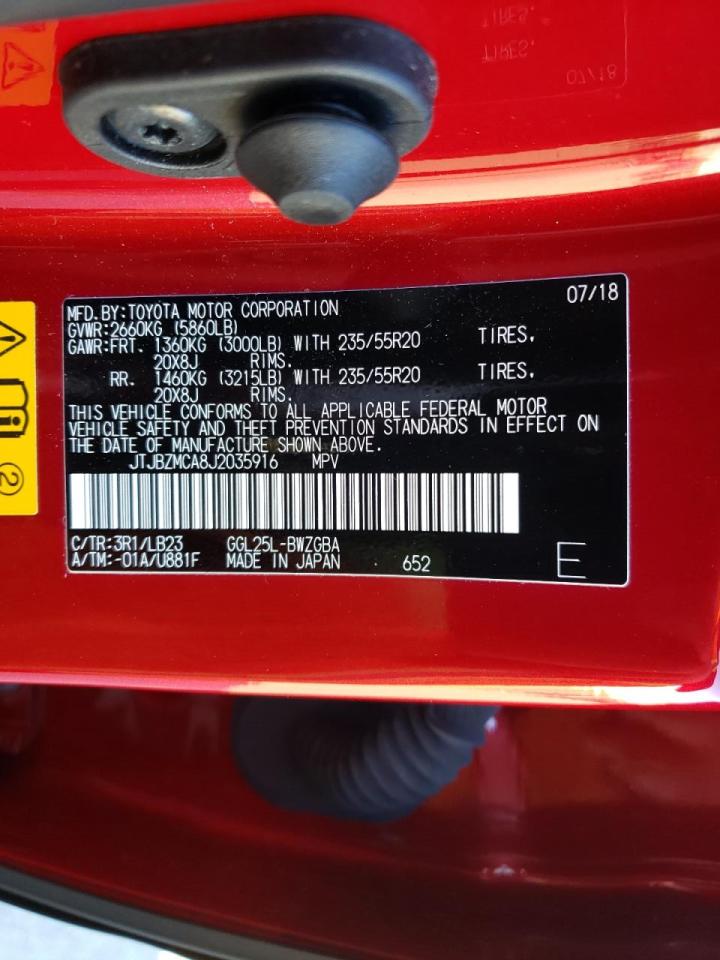Photo 10 from auction – 2018 LEXUS RX 350 BAS with VIN JTJBZMCA8J2035916