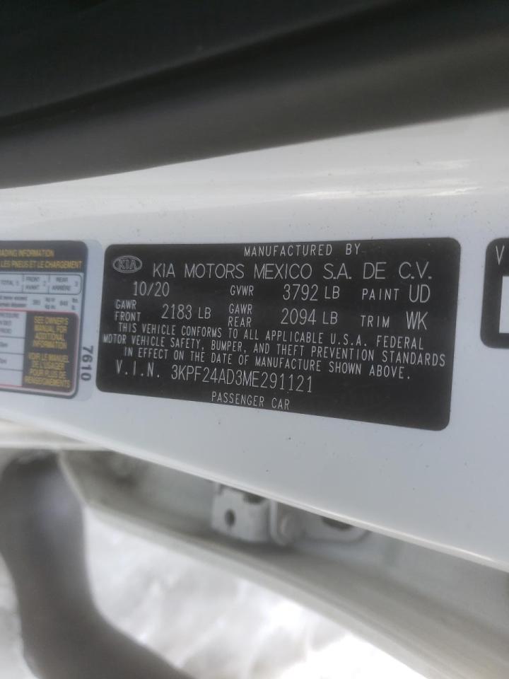 Photo 10 from auction – 2021 KIA FORTE FE with VIN 3KPF24AD3ME291121