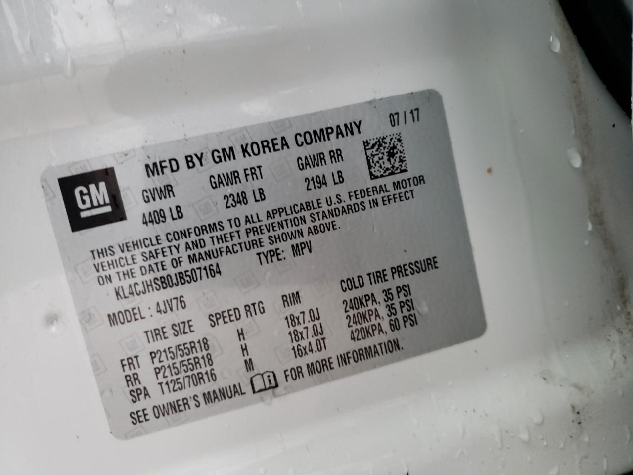 Photo 10 from auction – 2018 BUICK ENCORE PRE with VIN KL4CJHSB0JB507164