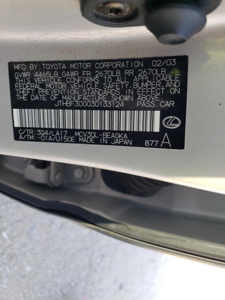 Photo 10 from auction – 2003 LEXUS ES 300 with VIN JTHBF30G030133124