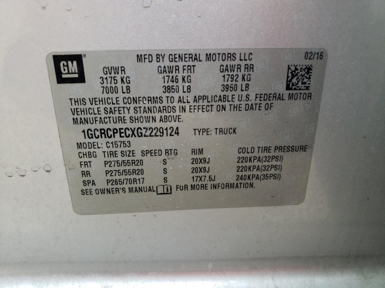 Photo 10 from auction – 2016 CHEVROLET SILVERADO with VIN 1GCRCPECXGZ229124