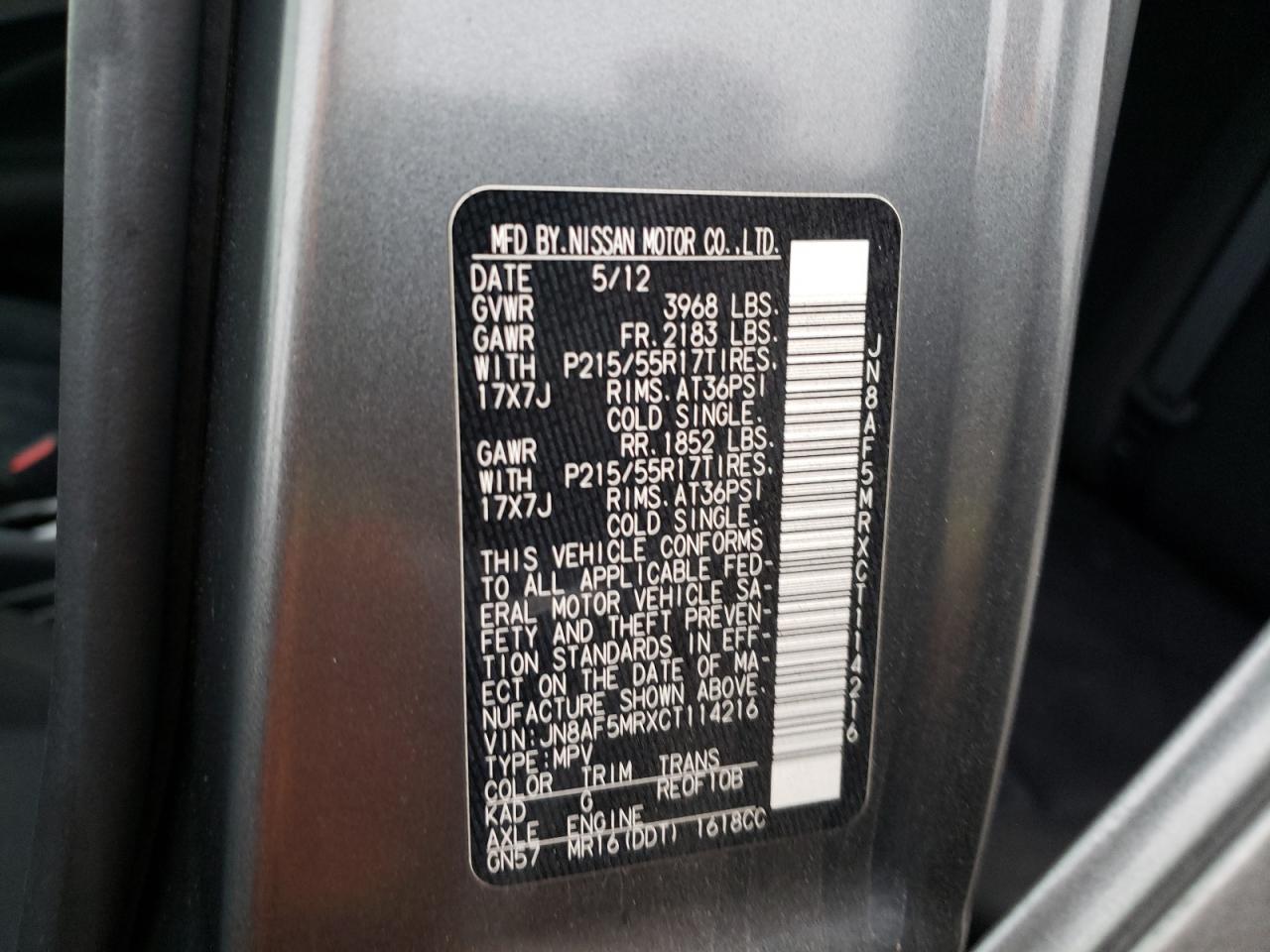 Photo 10 from auction – 2012 NISSAN JUKE S with VIN JN8AF5MRXCT114216