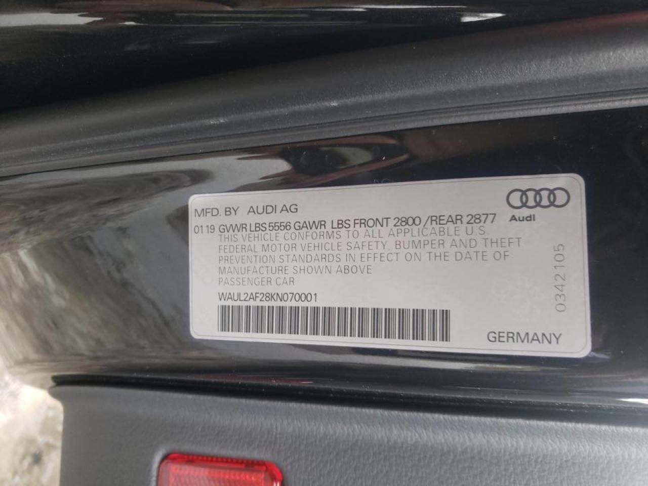 Photo 10 from auction – 2019 AUDI A6 PREMIUM with VIN WAUL2AF28KN070001