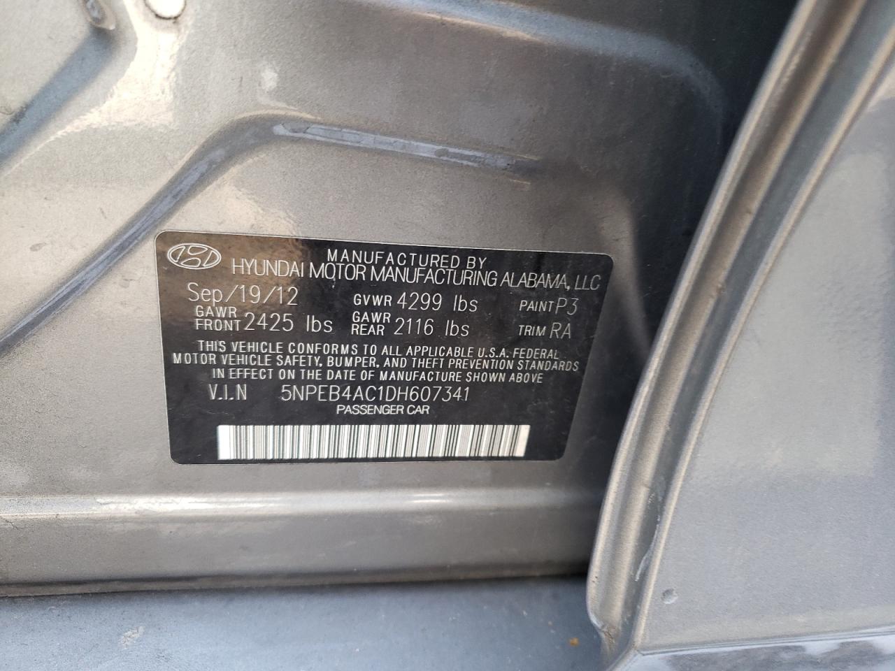 Photo 10 from auction – 2013 HYUNDAI SONATA GLS with VIN 5NPEB4AC1DH607341