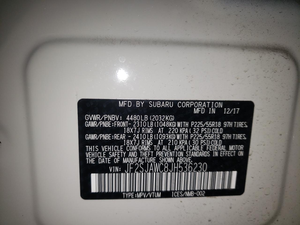 Photo 10 from auction – 2018 SUBARU FORESTER 2 with VIN JF2SJAWC8JH536230
