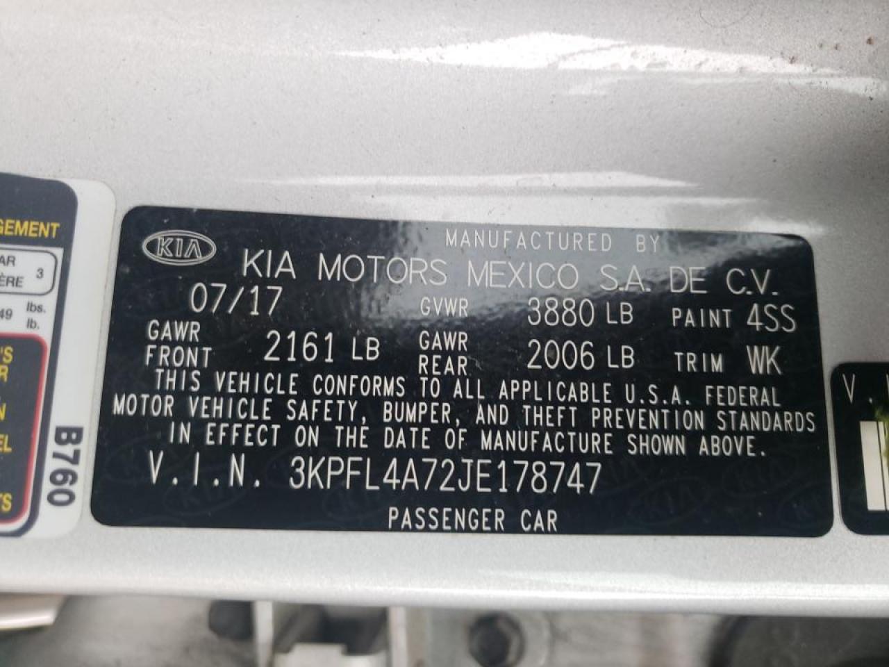 Photo 10 from auction – 2018 KIA FORTE LX with VIN 3KPFL4A72JE178747