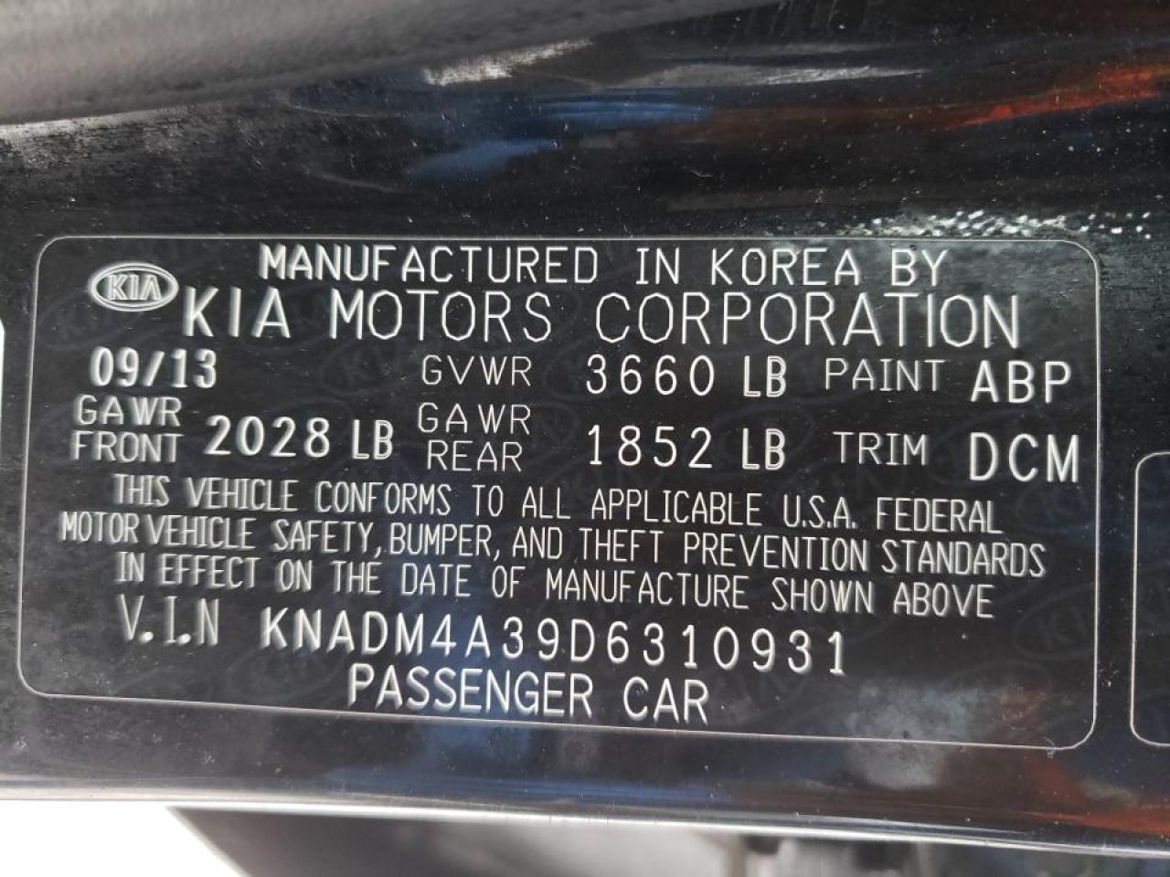 Photo 10 from auction – 2013 KIA RIO LX with VIN KNADM4A39D6310931