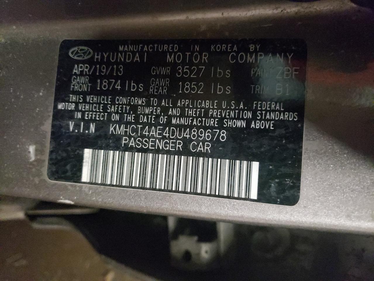 Photo 10 from auction – 2013 HYUNDAI ACCENT GLS with VIN KMHCT4AE4DU489678