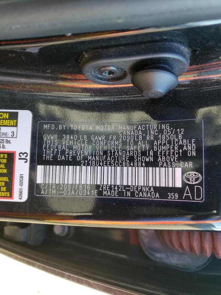 Photo 10 from auction – 2012 TOYOTA COROLLA BA with VIN 2T1BU4EE5CC864884