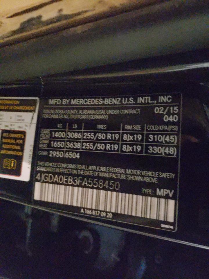 Photo 10 from auction – 2015 MERCEDES-BENZ ML 250 BLU with VIN 4JGDA0EB3FA558450