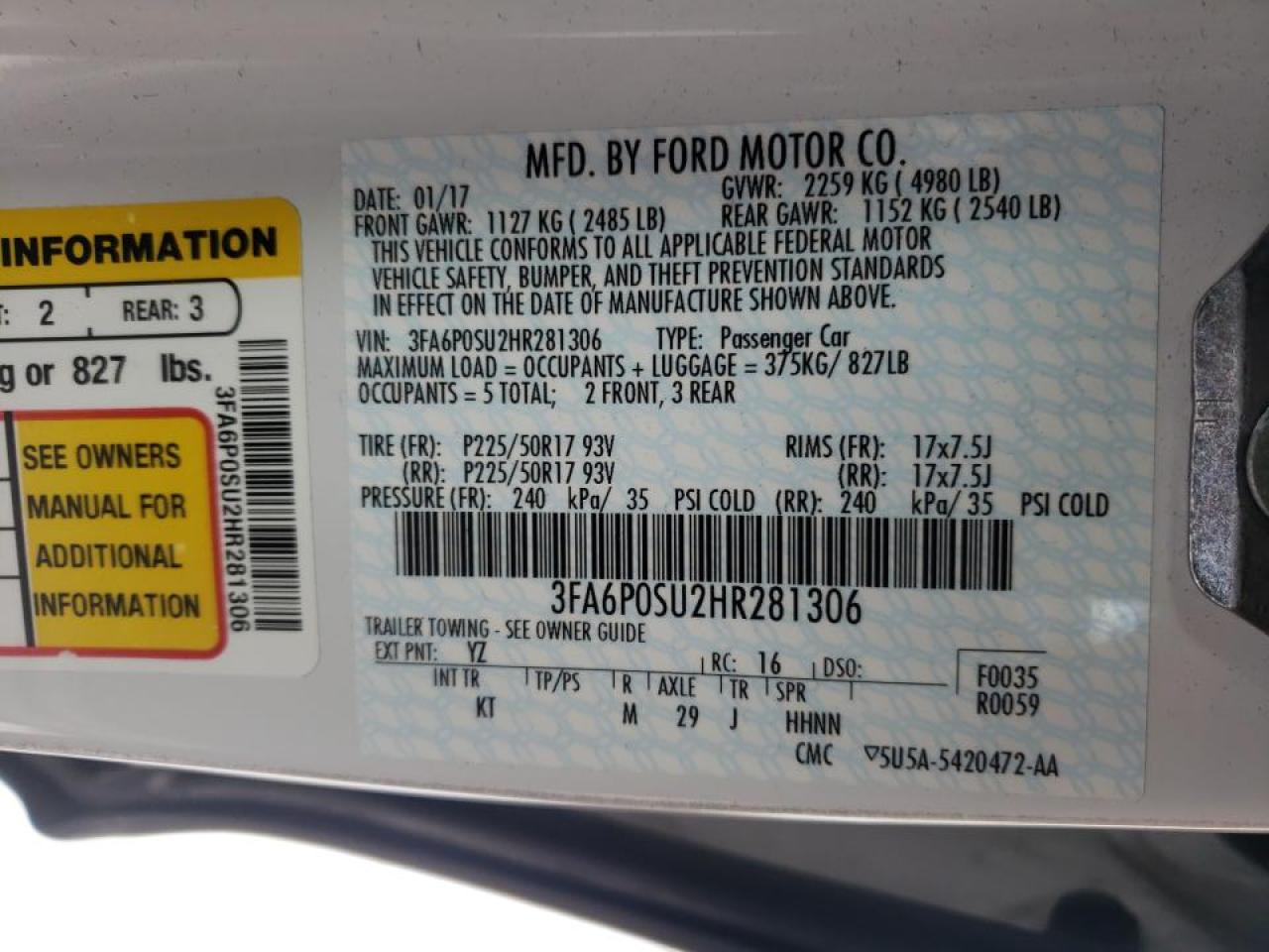 Photo 10 from auction – 2017 FORD FUSION TIT with VIN 3FA6P0SU2HR281306