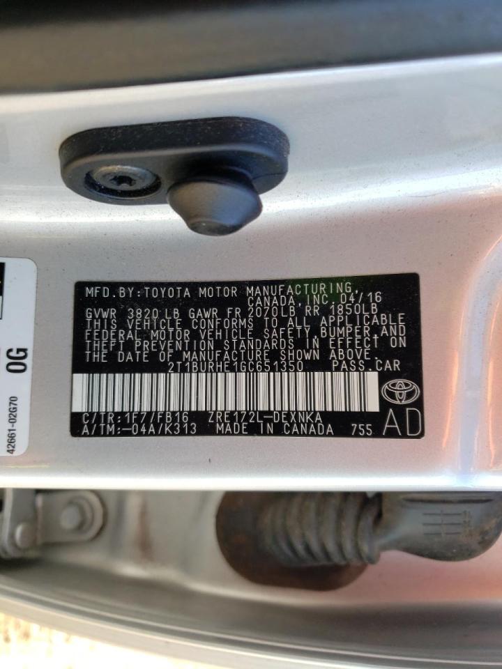 Photo 10 from auction – 2016 TOYOTA COROLLA L with VIN 2T1BURHE1GC651350