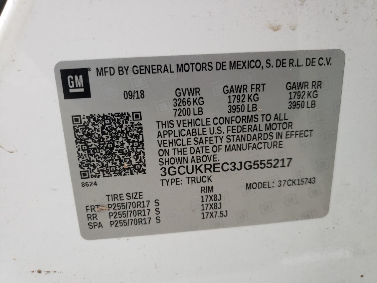 Photo 10 from auction – 2018 CHEVROLET SILVERADO with VIN 3GCUKREC3JG555217