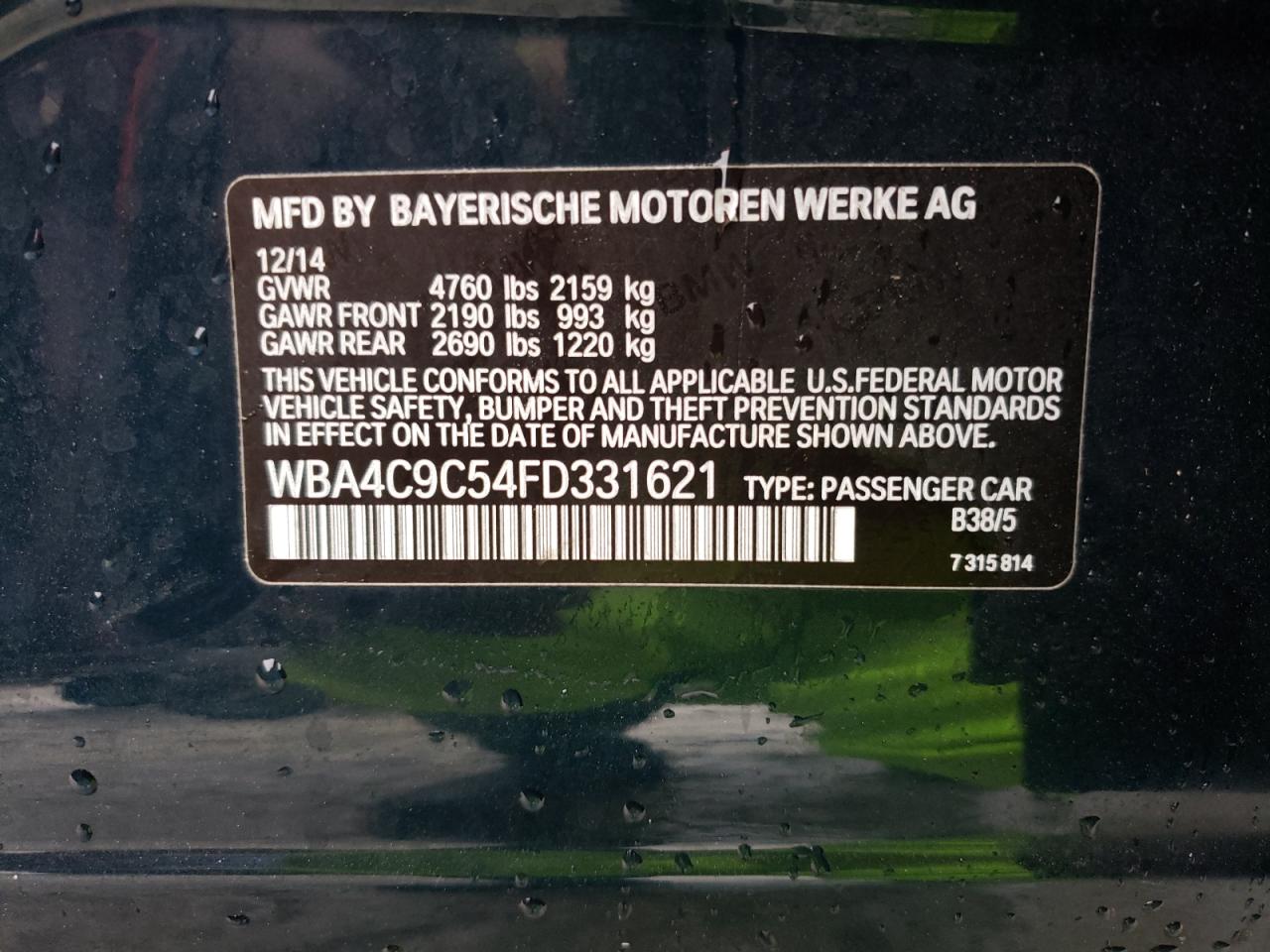 Photo 10 from auction – 2015 BMW 428 XI GRA with VIN WBA4C9C54FD331621