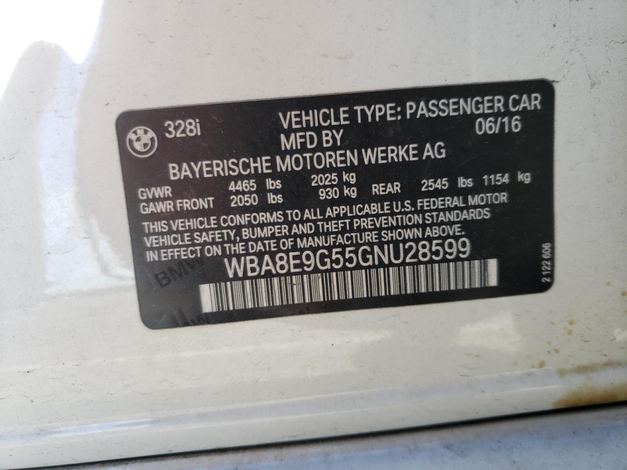Photo 10 from auction – 2016 BMW 328 I SULE with VIN WBA8E9G55GNU28599