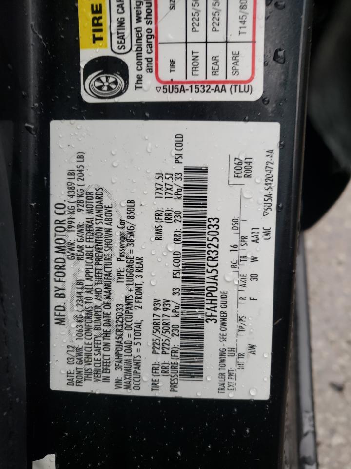 Photo 10 from auction – 2012 FORD FUSION SEL with VIN 3FAHP0JA5CR325033