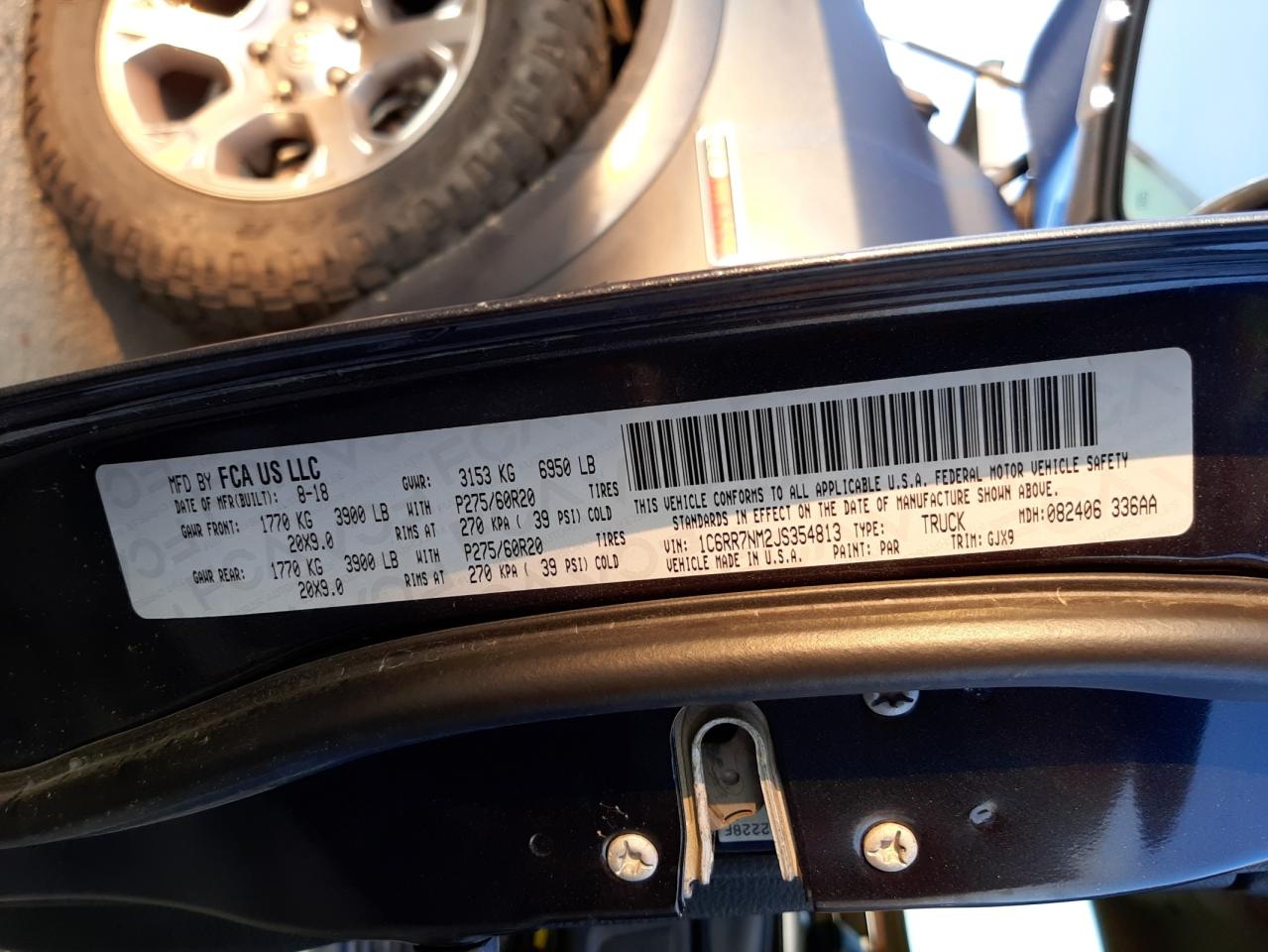 Photo 10 from auction – 2018 RAM 1500 LARAM with VIN 1C6RR7NM2JS354813