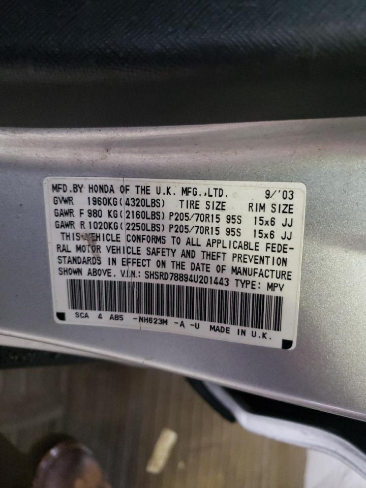 Photo 10 from auction – 2004 HONDA CR-V EX with VIN SHSRD78894U201443