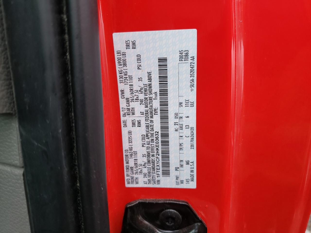 Photo 10 from auction – 2017 FORD F150 SUPER with VIN 1FTEX1CF2HKE03632
