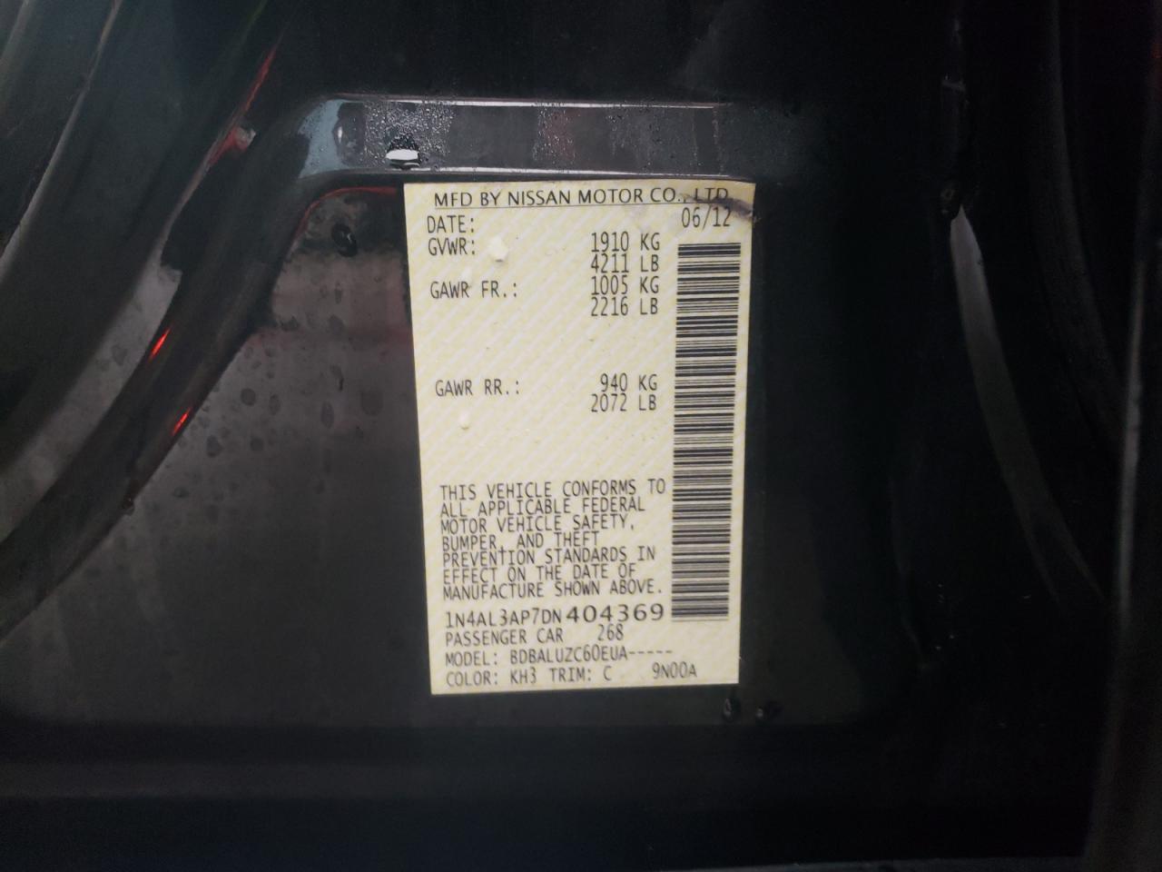 Photo 10 from auction – 2013 NISSAN ALTIMA 2.5 with VIN 1N4AL3AP7DN404369