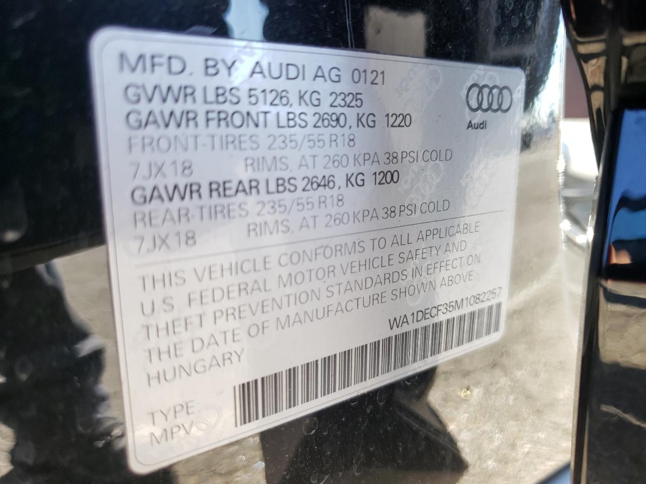 Photo 10 from auction – 2021 AUDI Q3 PREMIUM with VIN WA1DECF35M1082257