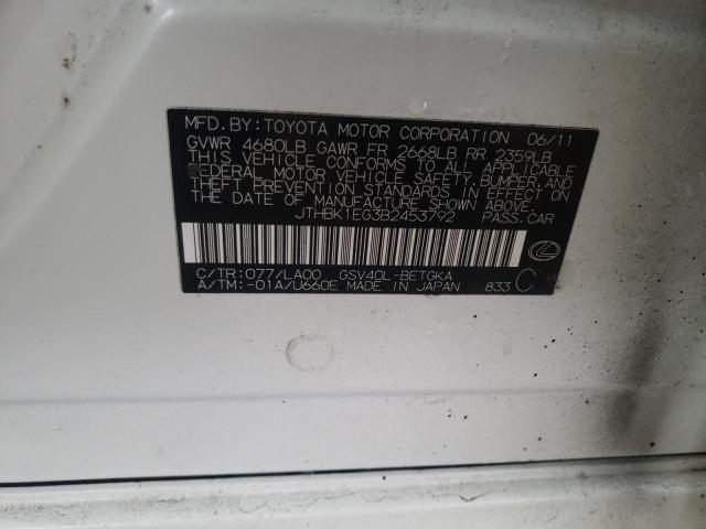 Photo 10 from auction – 2011 LEXUS ES 350 with VIN JTHBK1EG3B2453792