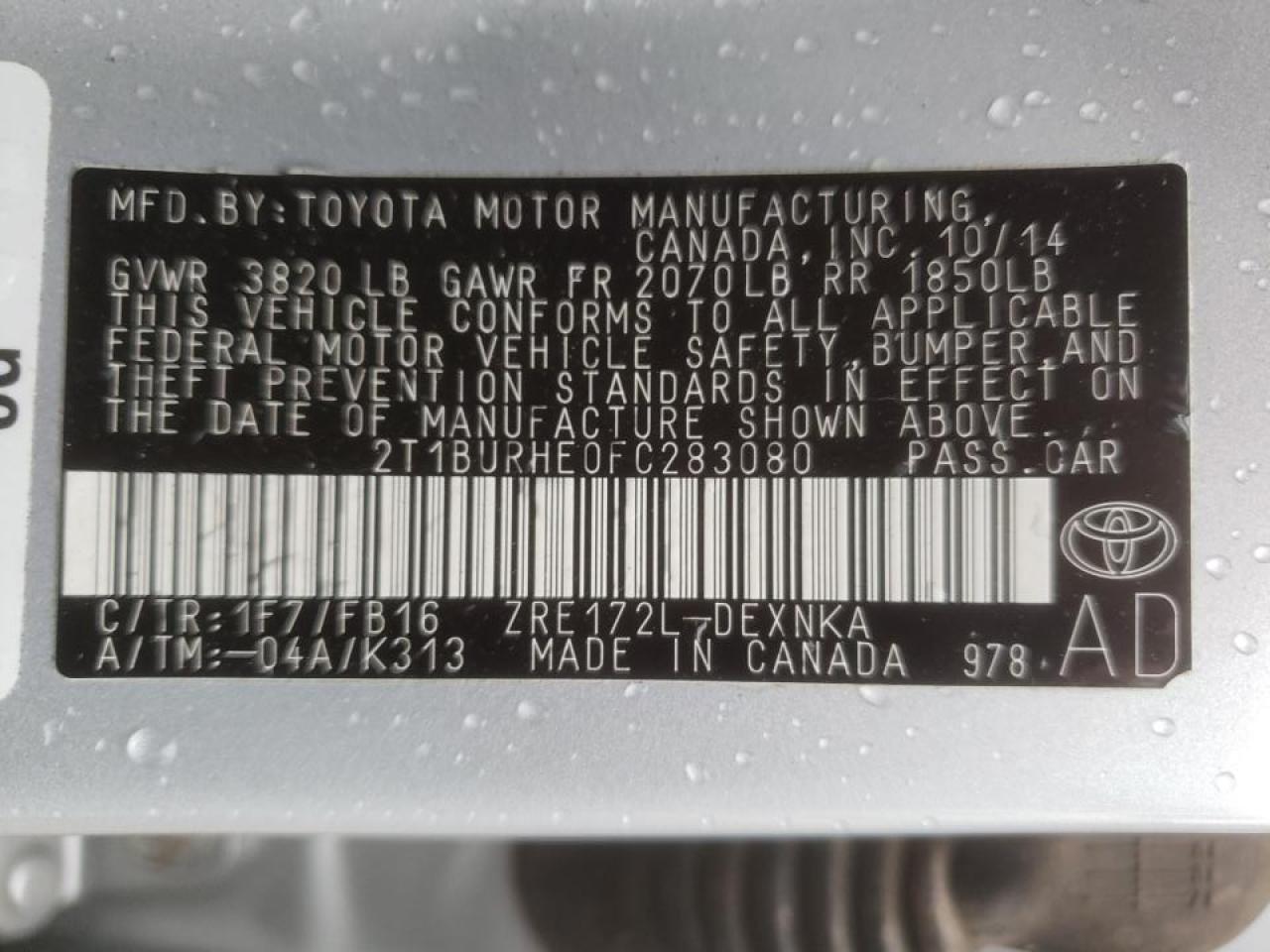 Photo 10 from auction – 2015 TOYOTA COROLLA L with VIN 2T1BURHE0FC283080