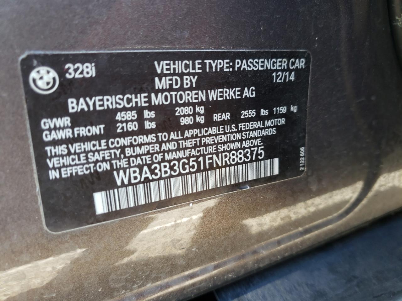 Photo 20 from auction – 2015 BMW 328 XI with VIN WBA3B3G51FNR88375