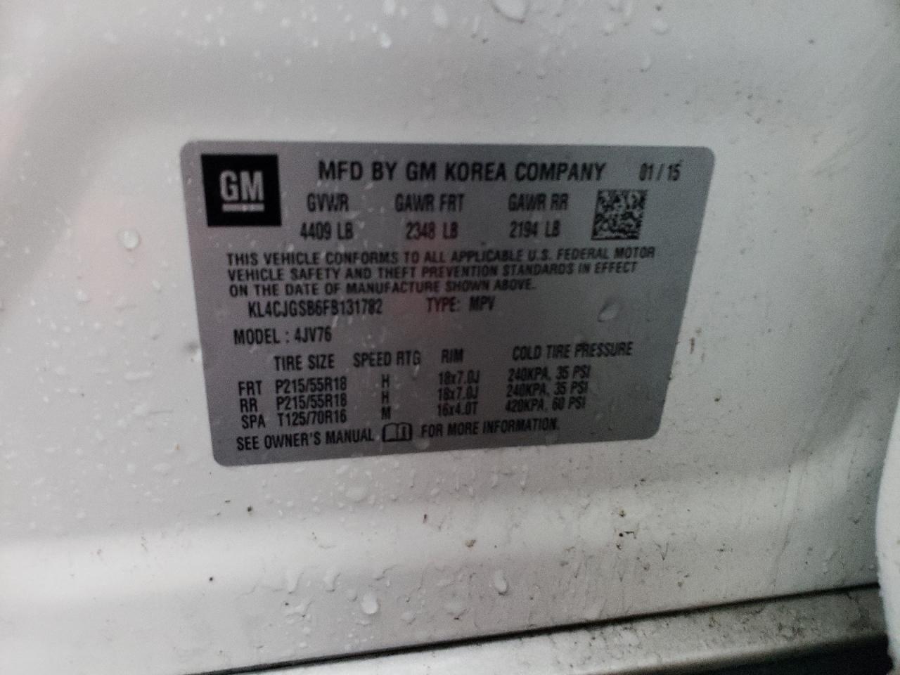 Photo 10 from auction – 2015 BUICK ENCORE with VIN KL4CJGSB6FB131782
