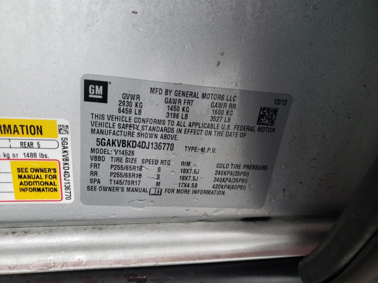 Photo 11 from auction – 2013 BUICK ENCLAVE with VIN 5GAKVBKD4DJ136770