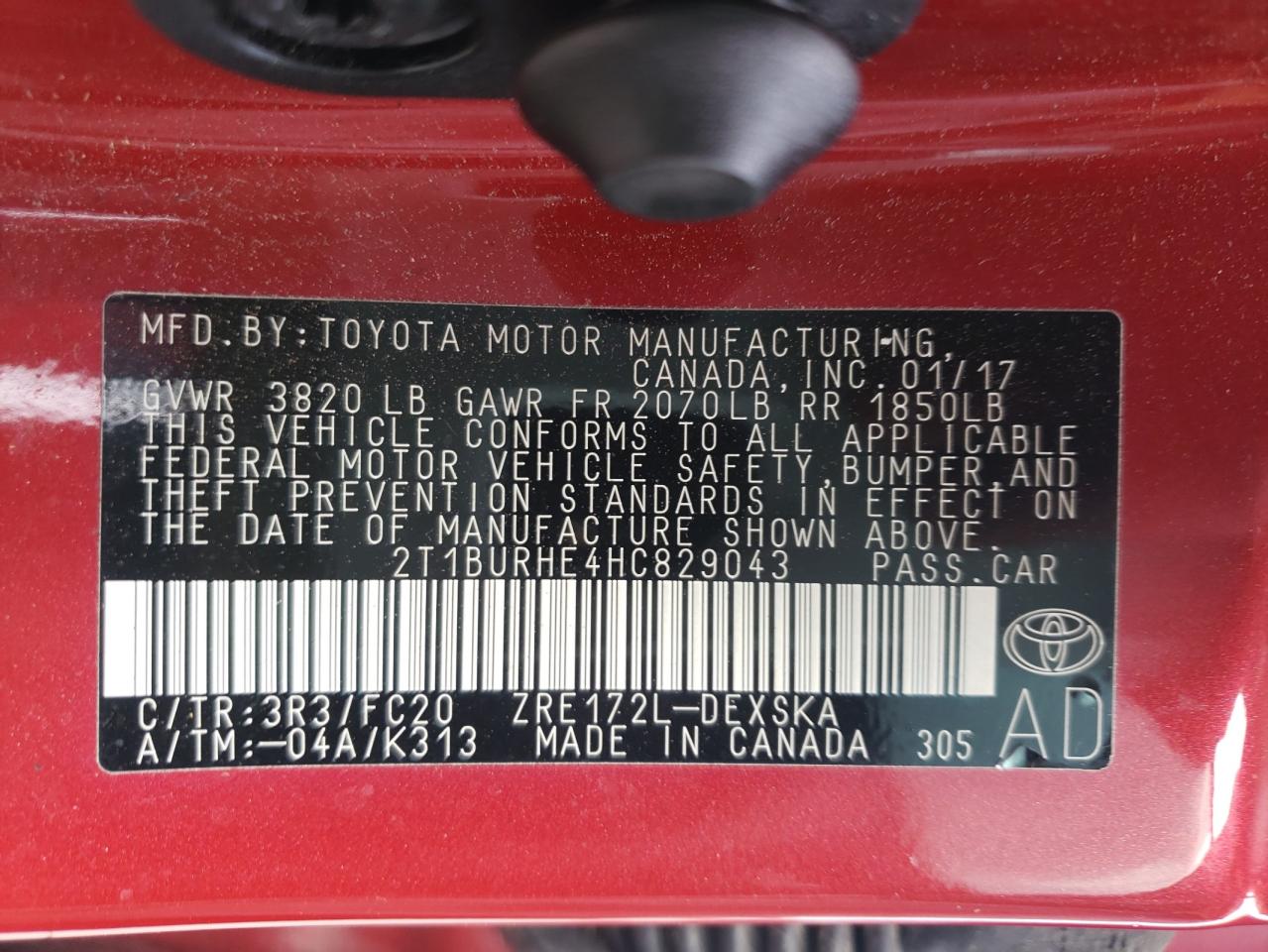 Photo 10 from auction – 2017 TOYOTA COROLLA L with VIN 2T1BURHE4HC829043