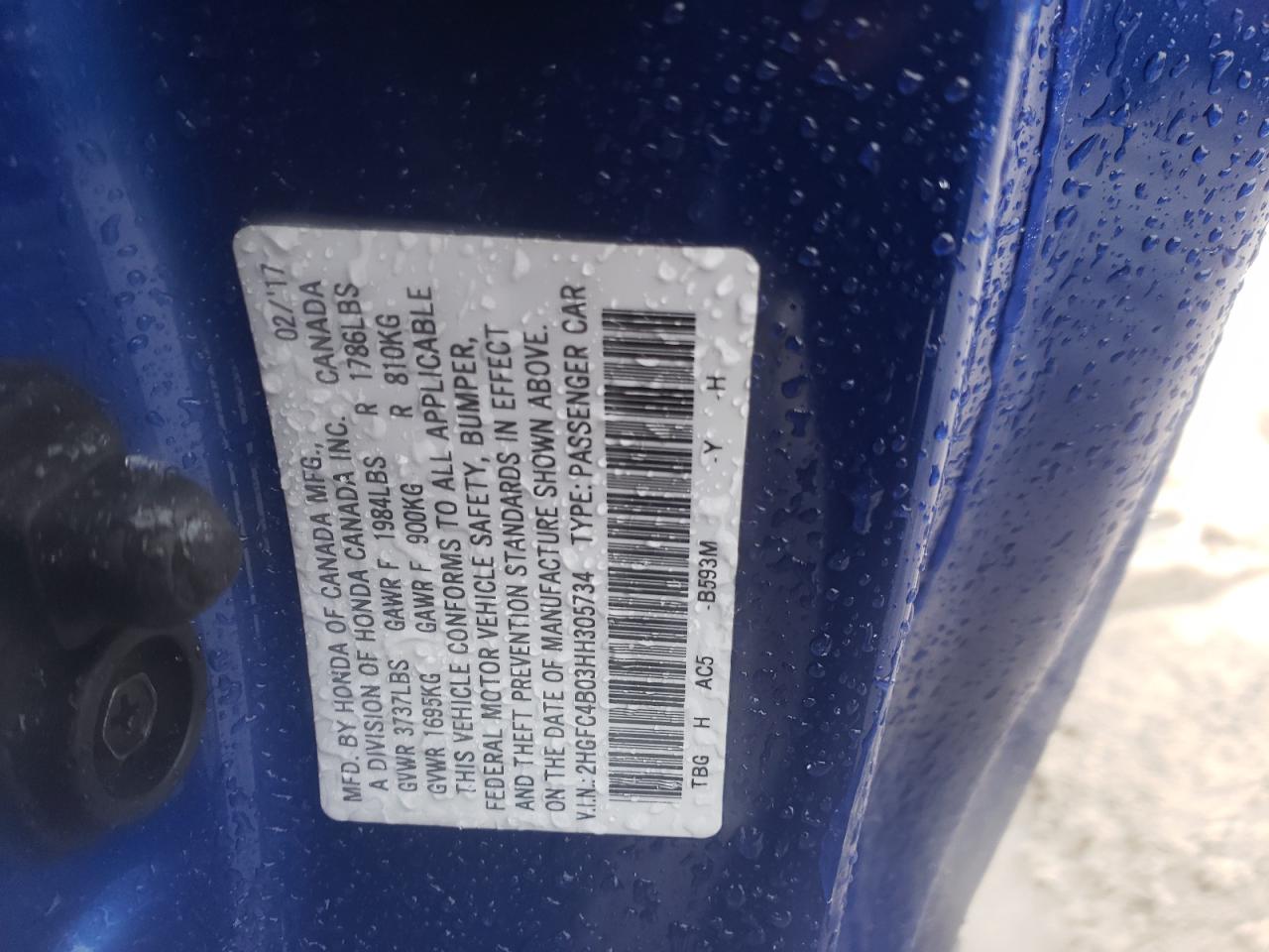 Photo 10 from auction – 2017 HONDA CIVIC LX with VIN 2HGFC4B03HH305734