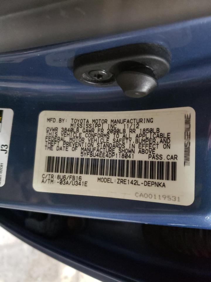 Photo 10 from auction – 2013 TOYOTA COROLLA BA with VIN 5YFBU4EE4DP118041