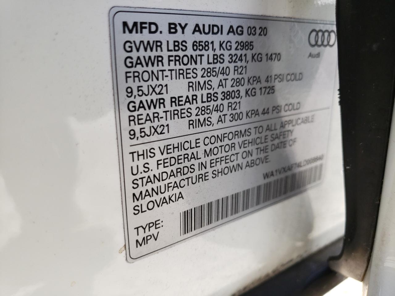Photo 10 from auction – 2020 AUDI Q7 PRESTIG with VIN WA1VXAF74LD008640