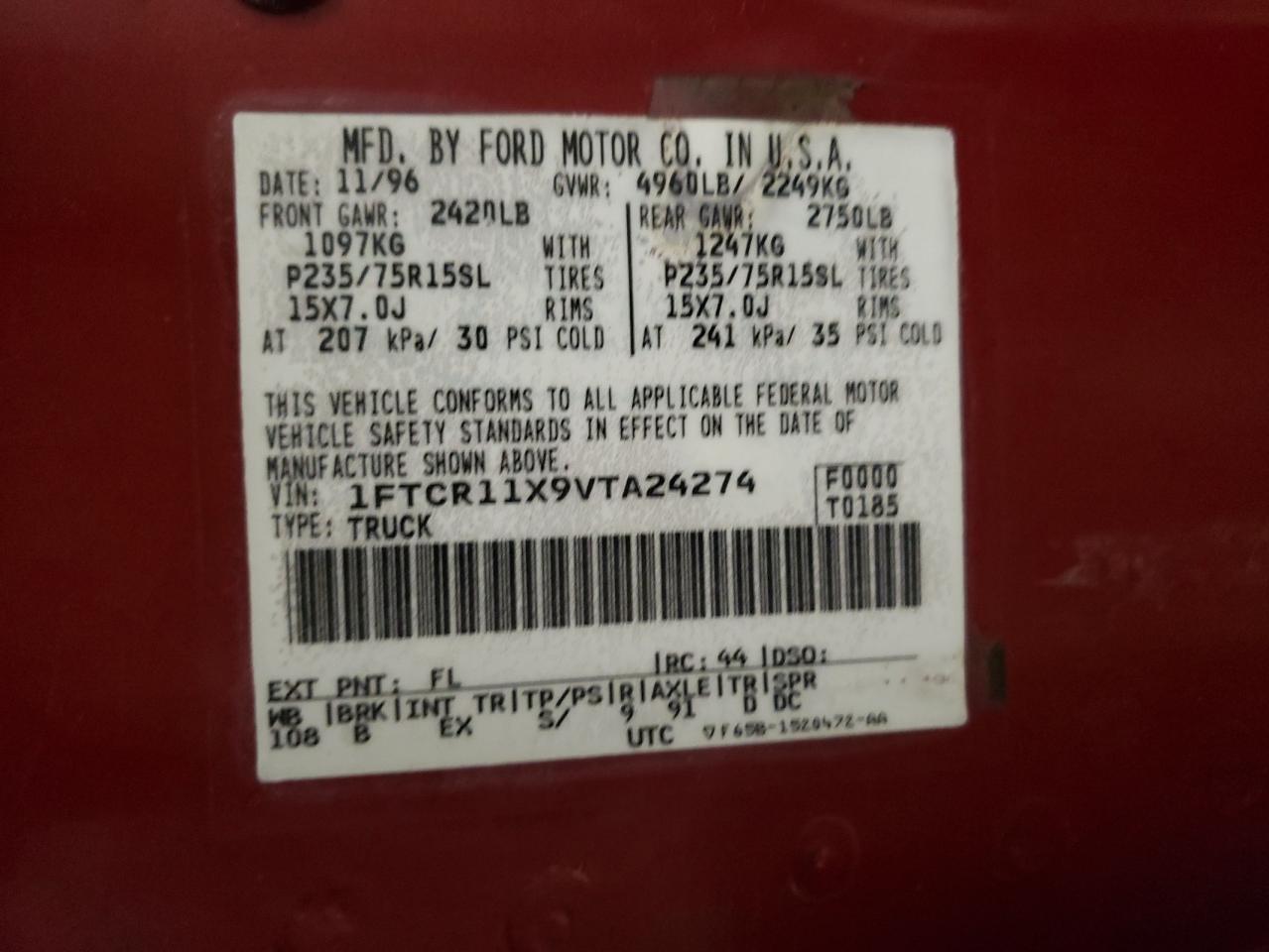 Photo 10 from auction – 1997 FORD RANGER with VIN 1FTCR11X9VTA24274