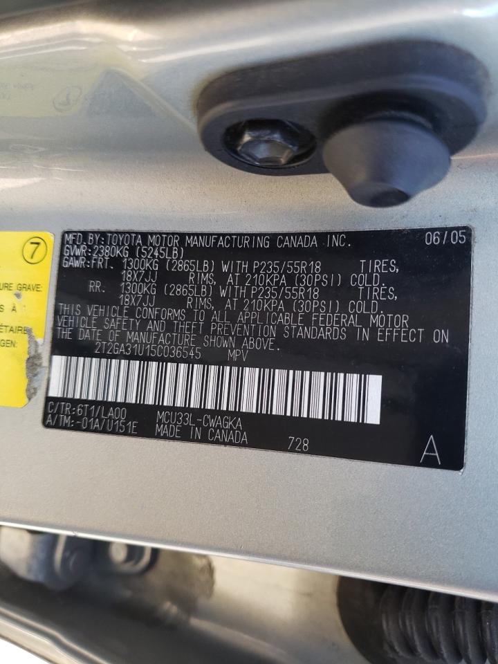 Photo 10 from auction – 2005 LEXUS RX 330 with VIN 2T2GA31U15C036545
