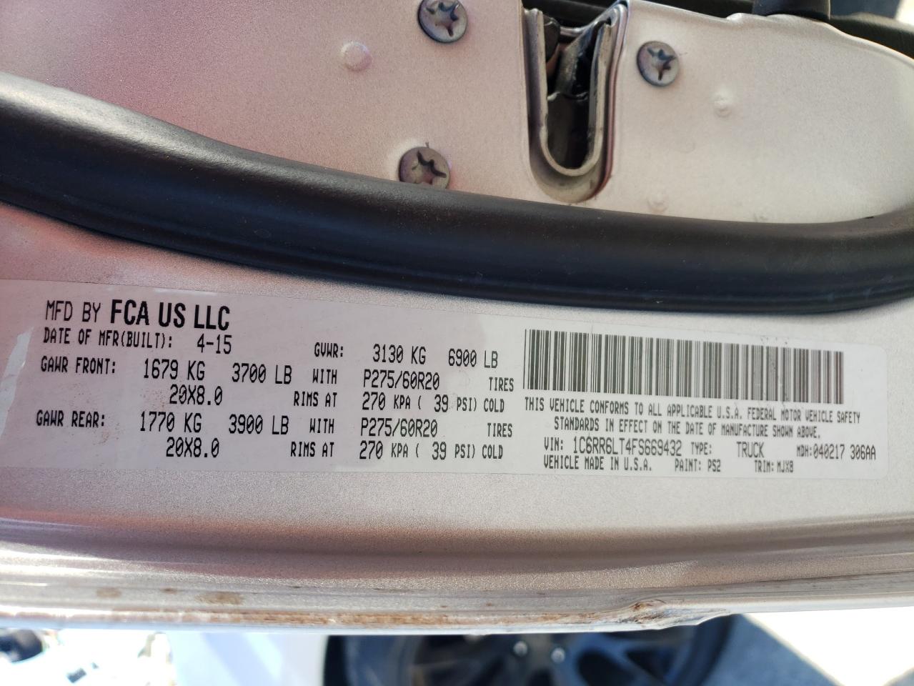 Photo 10 from auction – 2015 RAM 1500 SLT with VIN 1C6RR6LT4FS669432