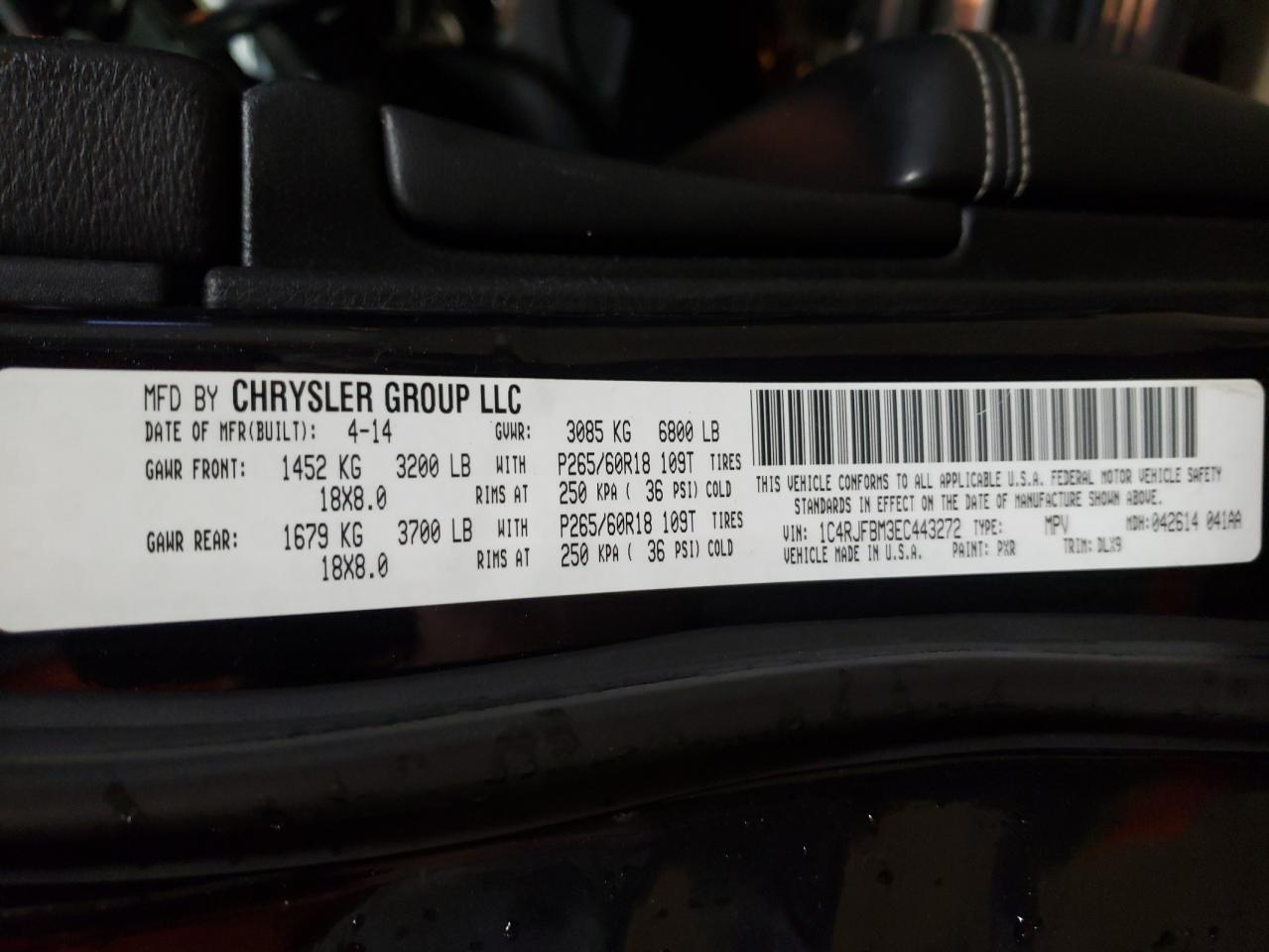 Photo 10 from auction – 2014 JEEP GRAND CHER with VIN 1C4RJFBM3EC443272