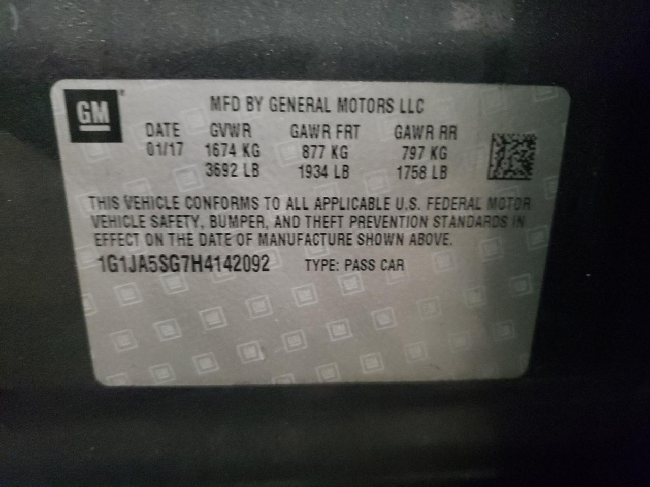 Photo 10 from auction – 2017 CHEVROLET SONIC LS with VIN 1G1JA5SG7H4142092
