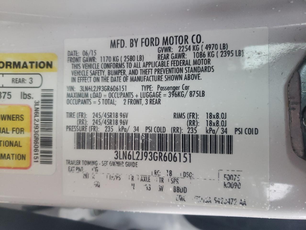 Photo 10 from auction – 2016 LINCOLN MKZ with VIN 3LN6L2J93GR606151